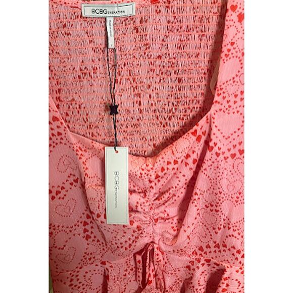 BCBGeneration Pink Split Neck Blouse with Long Bell Sleeves Size Small NWT - Picture 4 of 5
